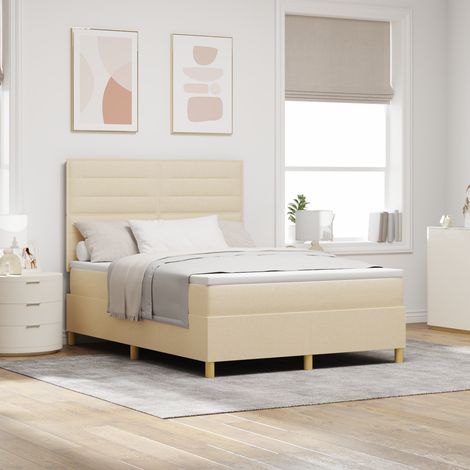vidaXL Lit à ressort LED avec tête de lit Crème 140 x 190 cm tissu (1/5)