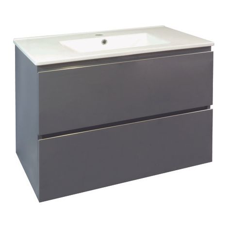 ONDEE ZEN - Meuble salle de bain à suspendre TRENDY - 80cm -2 tiroirs - Gris - Plan Blan