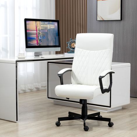 Silla de Oficina con Respaldo Alto Altura Ajustable y Función de Inclinación 65x65x102-112,5 cm Blanco Roto (1/5)