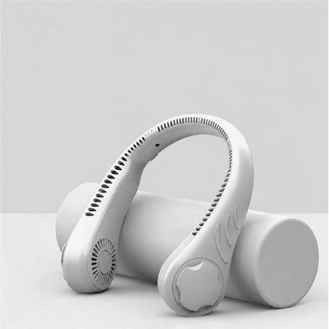 Ventilateur Cou 24h Autonomie – Étudiant – Sans Pales – USB Rechargeable – 68 Trous – Blanc (1/5)