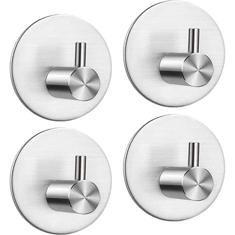 Adhesive Hook, Stainless Steel Bathroom Wall Hook, Self-Adhesive Towel Holder for Kitchen, Living Room and Office, Rustproof and Waterproof (Silver 4pcs) (1/5)
