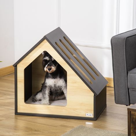 Niche/refuge d'intérieur pour chien avec coussin, niche pour chien avec toit incliné, niche pour chat pour petits chiens jusqu'à 8 kg, 60 x 40 x 59,2 cm, marron (1/5)