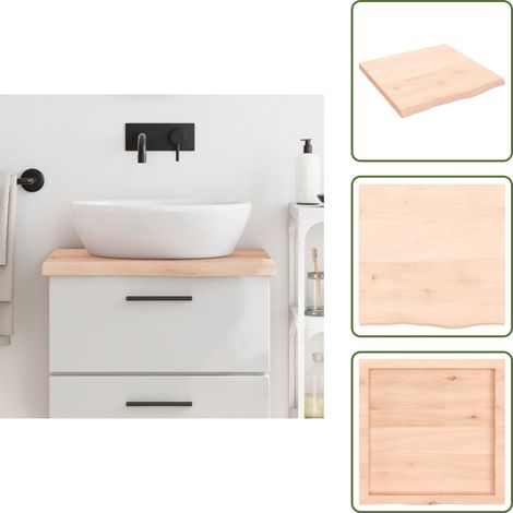 The Living Store Comptoir de salle de bain 60x60x(2-4) cm bois massif non traité - Comptoir Salle De Bain - Comptoir Bois - Plan De Travail Salle De Bain - Meuble Lavabo - Chêne Massif (1/5)