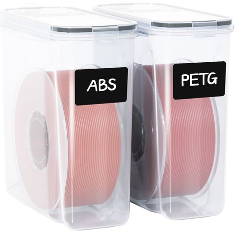Jiubiaz Recipientes para filamento 3D de 4 L, juego de 2/4/6/8 unidades a elegir, transparentes/negros, a prueba de polvo, con etiquetas y rotulador (1/5)