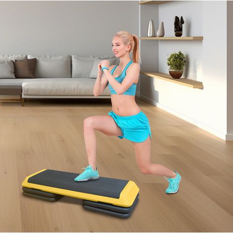 Step aerobico regolabile 109 x 41 x 11 cm, 3 altezze, antiscivolo, giallo DESVIAE (1/5)
