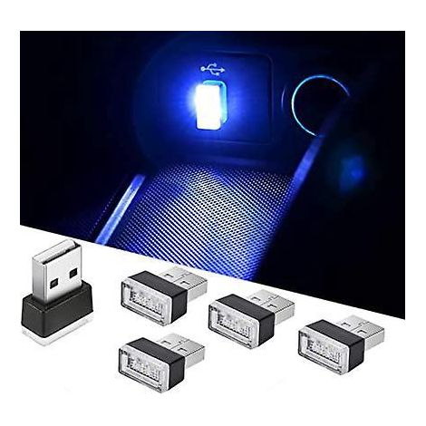 5 Pices Lumires D'ambiance  Led De Voiture Bleue, Lumires Enfichables 5v Mini Kit D'clairage Ambiant Intrieur Pour Voitures, Ordinateurs Portables (1/5)