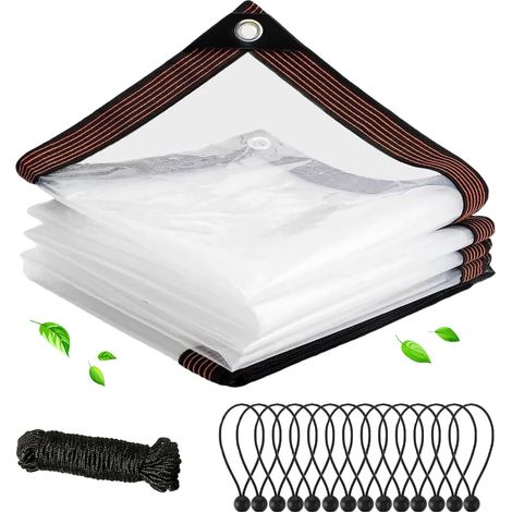 Bâche transparente avec œillets - 2 x 3 m - Protection contre la pluie et le vent - Imperméable - Avec tendeur de bâche - Pour extérieur, terrasse, jardin, balcon, camping, poulailler (1/5)