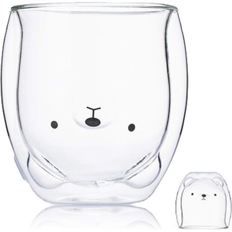 Tasse de café Double paroi isolée Coupe à Lunettes Animal Mignon thé Lait Tasses Cadeau Original pour Nol Action de graces Copains (Ours), (1/5)