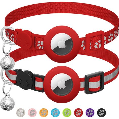 Lot de 2 colliers pour chat avec clochette, collier réfléchissant pour chat avec support, réglable de 17,8 à 30,5 cm, avec boucle de sécurité - Rouge (1/5)