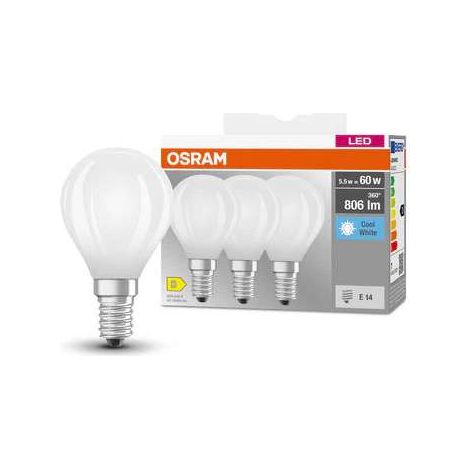 Set di 3 Lampadine LED Osram Base Retro Matt CLP forma classica mini sfera 6W E14 840 (1/2)