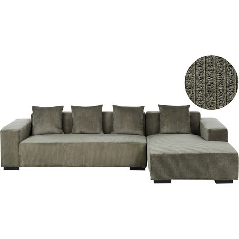 Corner Sofa 4 Seater LUNGO Corduroy Green Left Hand (1/5)