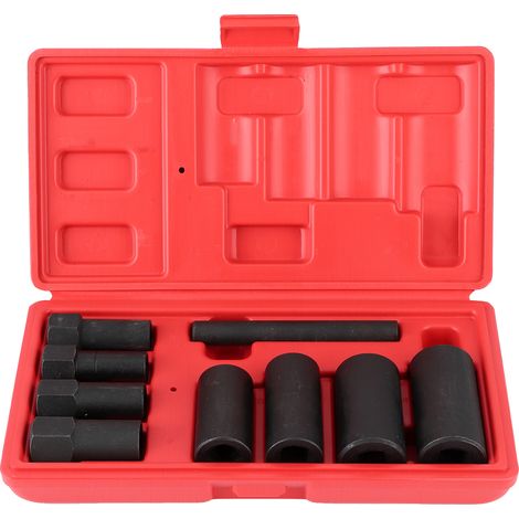 Lot de 9 douilles extractrices 1/2 pouce pour écrous vissés, clé coulissante à gaine métallique, outillage de réparation automobile (1/5)