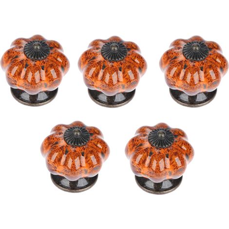 Lot de 5 poignées d'armoire, poignées de tiroir en céramique, poignées de porte citrouille à imprimé léopard 4,0 x 4,0 cm avec vis pour buffet de bibliothèque (orange) (1/5)