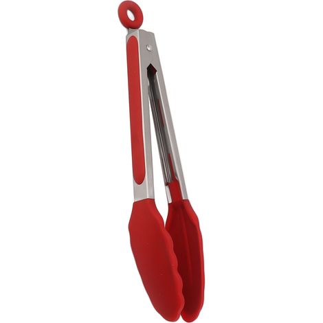 28 cm lange Küchenzange aus Silikon und Edelstahl, hitzebeständig und rutschfest zum Backen und Kochen, rote Farbe (1/5)
