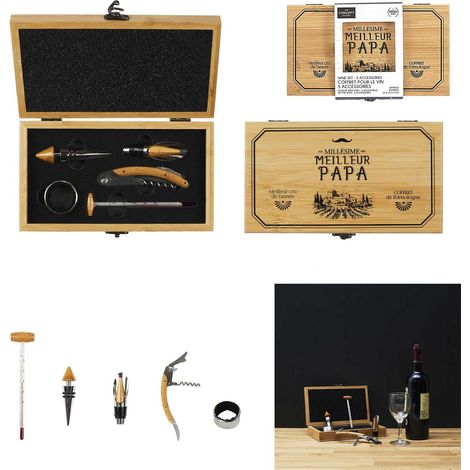 Coffret en Bambou pour le Vin - THE CONCEPT FACTORY - 5 Accessoires - Marron (1/5)