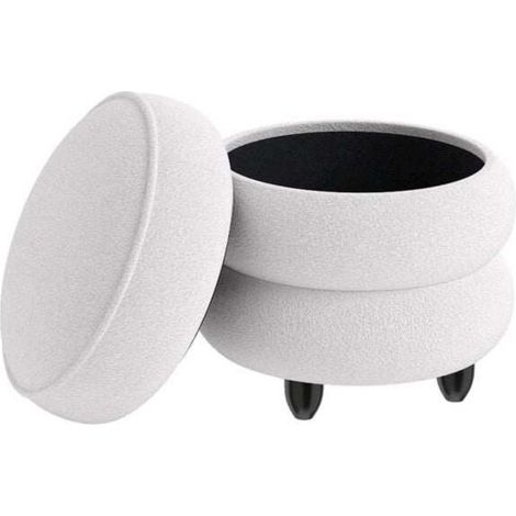 Gain de Place Pouf Coffre de Rangement Rond 20L avec Couvercle Amovible Tabouret Assise Chenille pour Salon Chambre (1/2)