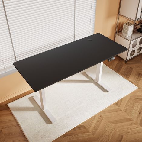 SONNI Höhenverstellbarer Schreibtisch, Stehpult, Bürstenloser Motor mit Smart Memory Funktion, White Desk + 140cm Black Table (1/5)