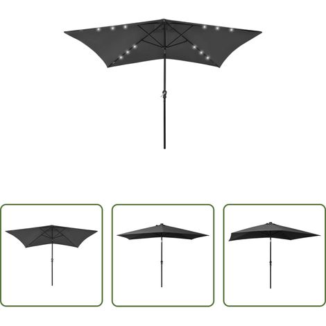 vidaXL Terrasse -  Sonnenschirm mit LEDs und Stahl-Mast Anthrazit 2x3 m