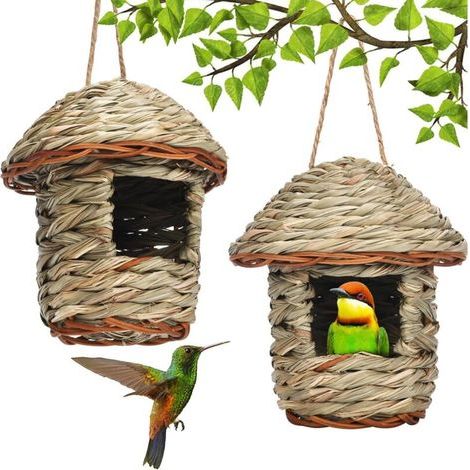 Handmade Bird Nest, Bird Houses, Grass Bird Hat, Hand Woven Birdhouse, Nature Bird House (1/5)