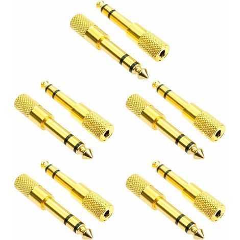 Adaptateur Femelle 6,35 à 3,5, Convertisseur Jack Plaqué Or, Adaptateur pour Casque Audio stéréo, Convient pour écouteurs, stéréos, Ordinateurs, orgues électroniques (doré, 10 pièces) (1/5)