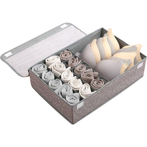 Organisateur De Tiroir - Boîte De Rangement Pliable Avec Couvercle Et 16 Compartiments Pour Sous-Vêtements Chaussettes Cravates Soutiens-Gorge Écharpes - 1 Pièce (1/5)