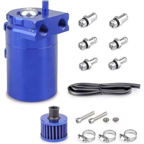 Oil Catch Can Auto, 300ml Aluminium Voiture Réservoir, Universel Séparateur Bidon Huile Voiture Air Filtre avec Filtre à Air, Tuyau et Autres Accessoires (1/4)