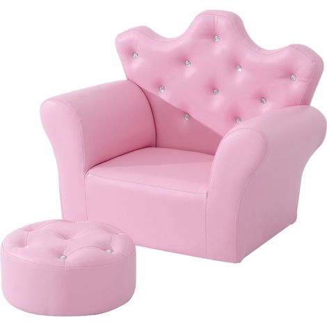 Divanetto per bambini con poggiapiedi in legno e rivestimento PU rosa HOMVRA (1/5)
