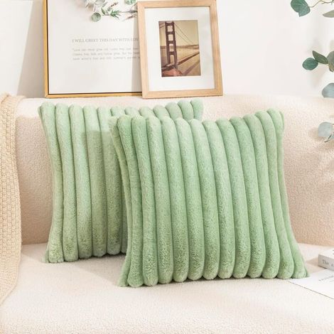 Ensemble de 2 housses de coussin décoratives en fausse fourrure pour la maison Housse de coussin jetée de luxe super douce et pelucheuse à rayures pour canapé, canapé-lit, chambre à coucher (1/4)