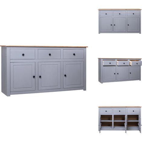 Buffet Gris 135x40x80 cm Pin solide Assortiment Panama - Buffet - Meuble De Rangement - Armoire - Commode - Bois Massif (1/5)