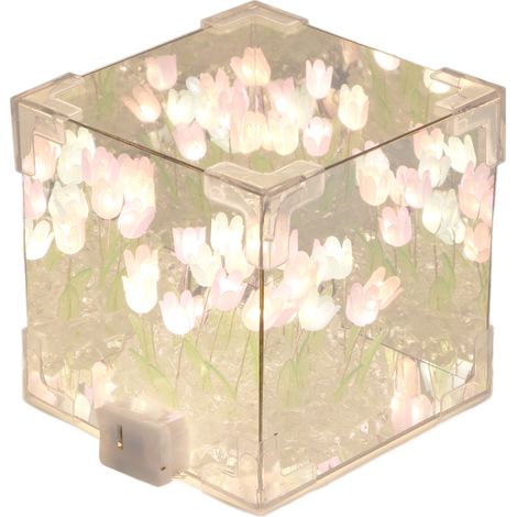 Lampe miroir cube tulipe 2 en 1, veilleuse LED décorative, faite main, à monter soi-même, pour un anniversaire entre amis, colorée (1/5)