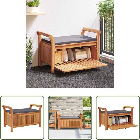 Holzbank - Garten-Truhenbank mit Kissen 91 cm Massivholz Akazie (1/5)