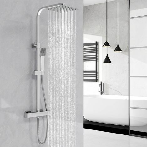 Sky Bathroom Thermostatic Mixer Shower Kit Square Chrome Dual Shower Head Exposed Valve