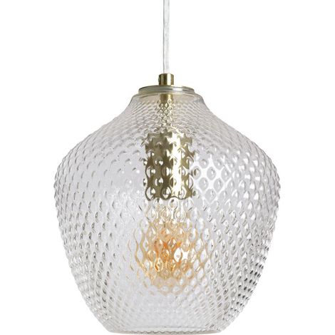 – Suspension en métal doré et verre géométrique E27 – Design vintage élégant – Pour salons, chambres, halls – Ampoule non incluse (1/5)