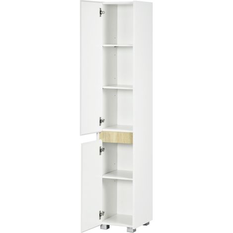 Colonne de salle de bain avec étagères réglables pour douche, toilettes, chambre 30 x 33 x 165 cm Blanc (1/5)