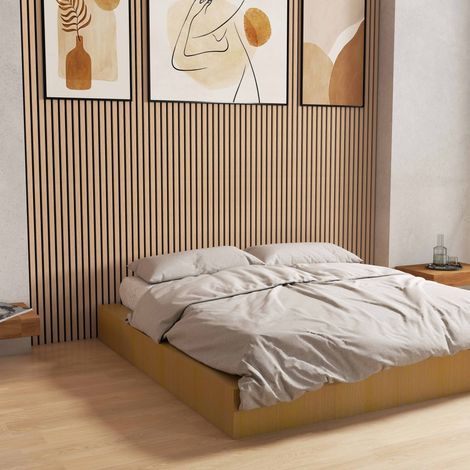 Lot de 2 panneaux muraux acoustiques décoratifs en bois MDF 240 x 60 cm, finition chêne foncé, excellente isolation acoustique, installation simple (1/5)