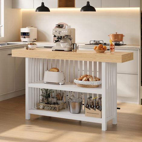 MODFU – Tavolo bar 160x40x105 cm in MDF con poggiapiedi rinforzato, 2 mensole e formato compatto per cucina – Bianco (1/5)