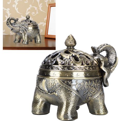 Brûleur d'encens en forme d'éléphant, ornement d'aromathérapie pour salon, entrée, chambre (bronze) (1/5)