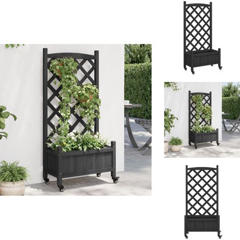 Jardinière avec treillis et roues noir bois massif de sapin - Jardinierre Extérieure - Jardinière Design - Pot Plante Grimpante - Pot Fleuri - Bac Plantation (1/5)