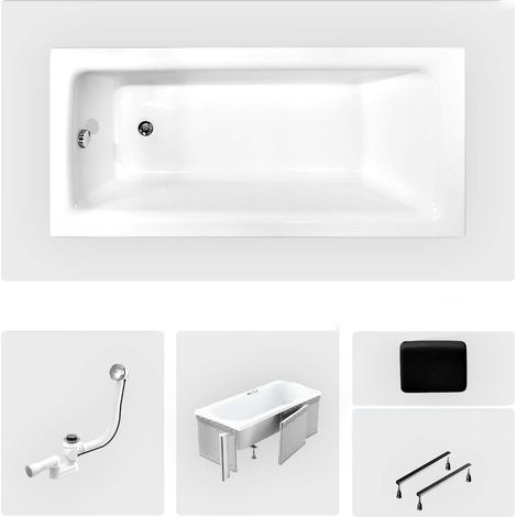 Rechteckige Badewanne - 160 x 75 cm - mit Verkleidung - Füße - Griffe - Kopfstütze - Chromablauf - TALIA PREMIUM (1/4)