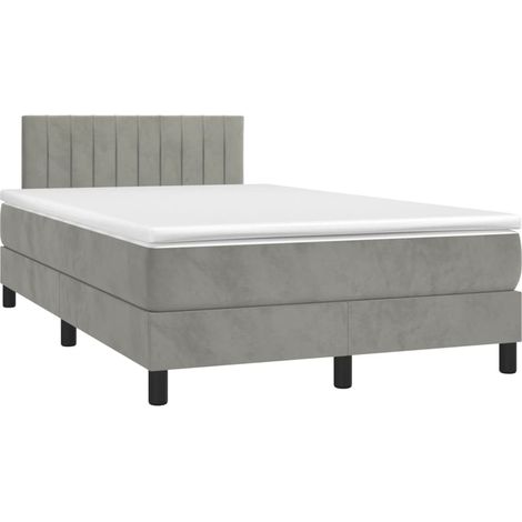 Giroletto LED con coprimaterasso testiera boxspring 120x200 cm tessuto velluto grigio chiaro TDL0207865