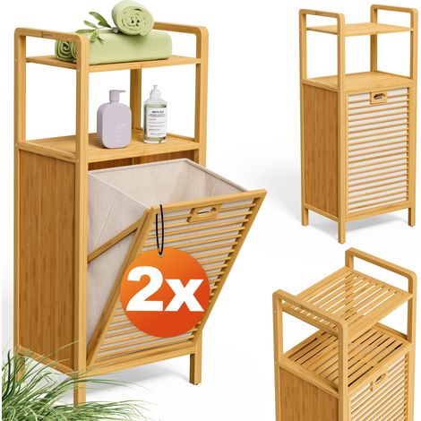 Casaria – Meuble de salle de bain 2 en 1 avec panier à linge intégré – Corbeille amovible 43 L en bambou – Dimensions 90 x 40 x 35 cm - CM 2 X