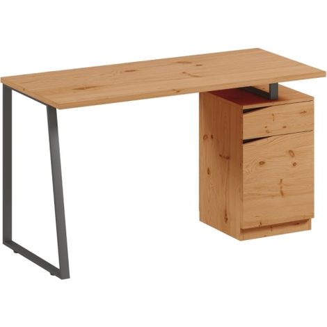 Natural Wood Finish Computer Desk with Cabinet and Drawer,Metal Legs,Ideal Work Table for Home Office and Study