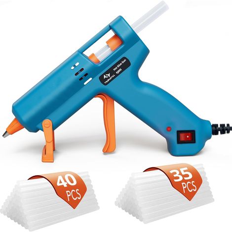 Tilswall Pistolet à colle chaude 50 W, 75 bâtons de colle, chauffage rapide et sûr, anti-goutte, système thermostatique pour réparation, bricolage, maison, bureau, école (1/5)