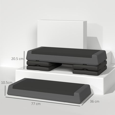 Stepper de fitness réglable en hauteur (10,5/15,5/20,5 cm), surface antidérapante en PE, 77 x 36 x 20,5 cm, gris (1/5)