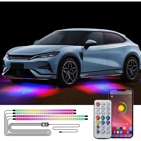 Dekoratives Autobeleuchtungsset mit Unterbodenbeleuchtung (2 x 60 + 2 x 90 cm), 64 Modi, Bluetooth-App-Steuerung und Farben.