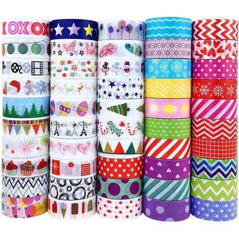 Lot de 50 rouleaux de ruban adhésif coloré pour enfants, idéal pour les loisirs créatifs et le scrapbooking. (1/5)