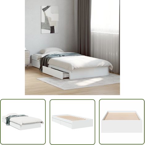 The Living Store Bettgestell mit Schubladen Weiß 100x200 cm Holzwerkstoff - Bettesrahmen - Doppelbett - Holzbettwäsche - Schrankbett - Weißer Rahmen (1/5)