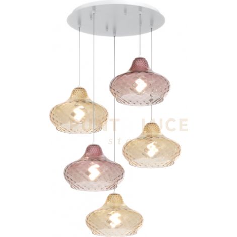 SOSPENSIONE BIANCO 5 LUCI TONDA VETRI (3 X PICCOLO AM + 2 X PICCOLO RU) 1191BI-S5 TP-AR