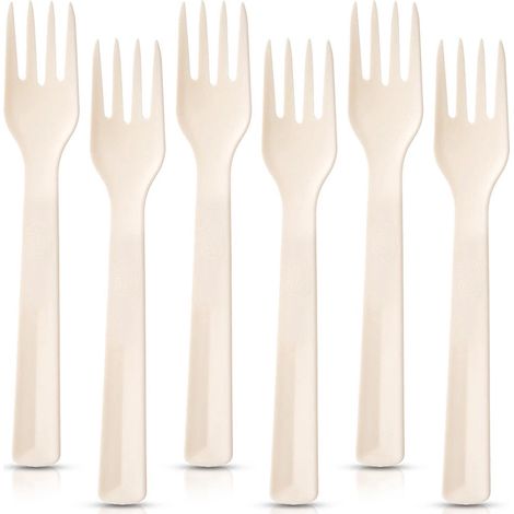 Plastic Forks, Cream, 18 cm, Set of 6, Dishwasher Safe (1/5)