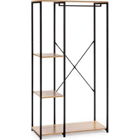 Lola Garderobenständer mit Bank 3 Ablagen, Farbe Eiche/schwarz, 167 cm hoch